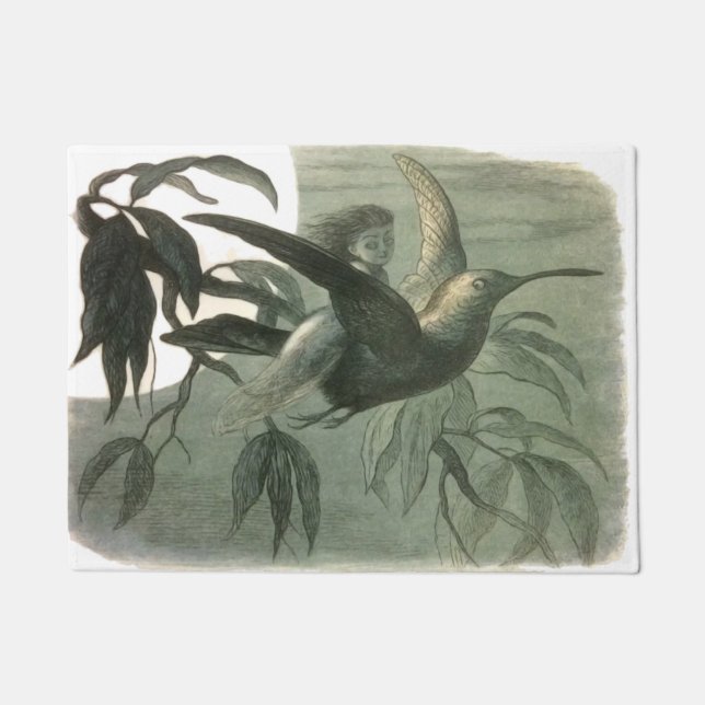 Felpudo Elf Fairies Elves Moon Night Scene Bird Flying (Anverso)
