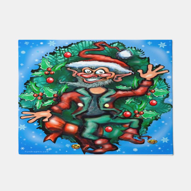 Felpudo Elf navidades con Wreath (Anverso)