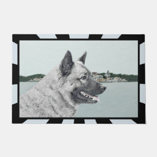 Felpudo Elkhound noruego en pintura de aldea - Arte de per