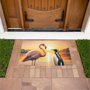Felpudo Encuentro Flamingo y Penguin Sunset