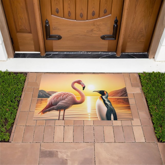 Felpudo Encuentro Flamingo y Penguin Sunset (Exterior)