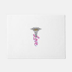 Felpudo Enfermera Amor Caduceo Floral Diseño Vertical Médi