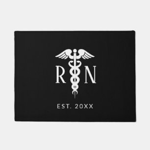 Felpudo Enfermera moderna RN Caduceus Personalizado blanco