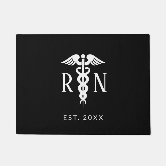 Felpudo Enfermera moderna RN Caduceus Personalizado blanco (Anverso)