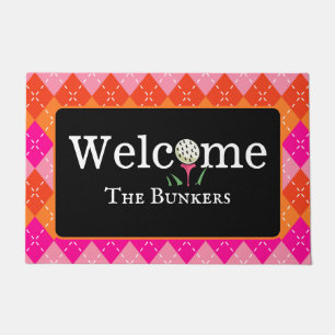 Felpudo Entrada de bienvenida al golf Argyle Pink y Naranj