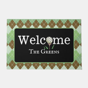 Felpudo Entrada de bienvenida al golf Preppy Green y Brown