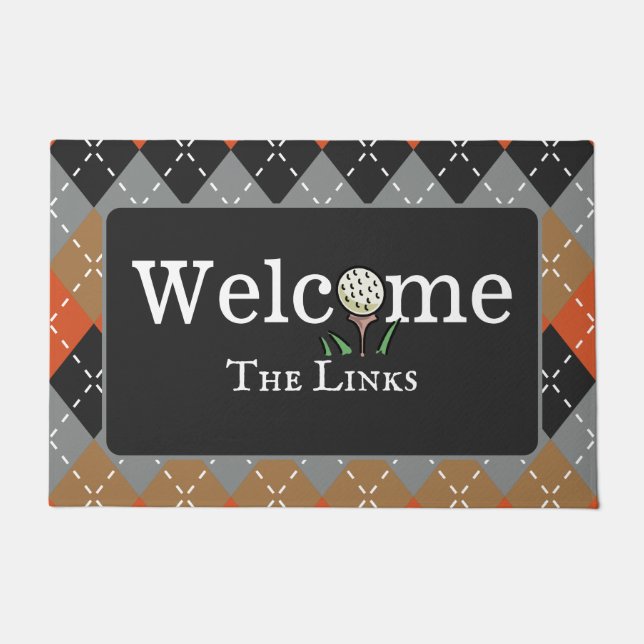 Felpudo Entrada de bienvenida de Argyle Naranja Brown y Gr (Anverso)