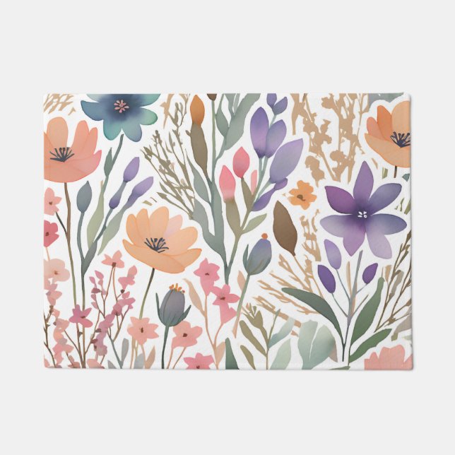 Felpudo Entrada de Floral Boho Wildflower Watercolor Paste (Anverso)