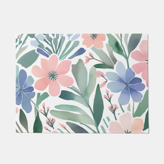 Felpudo Entrada de Floral Boho Wildflower Watercolor Paste (Anverso)