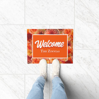 Felpudo Entrada Personalizada de Bienvenida Floral Naranja