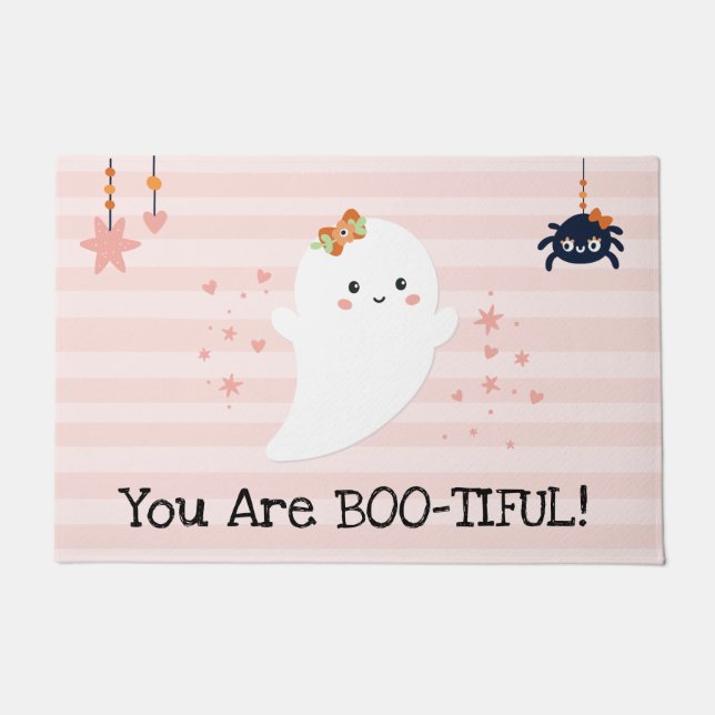 Felpudo Eres un fantasma kawaii rosa Bootiful Halloween (Anverso)