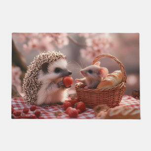 Felpudo Erizo y ratón compartiendo fresas - picnic