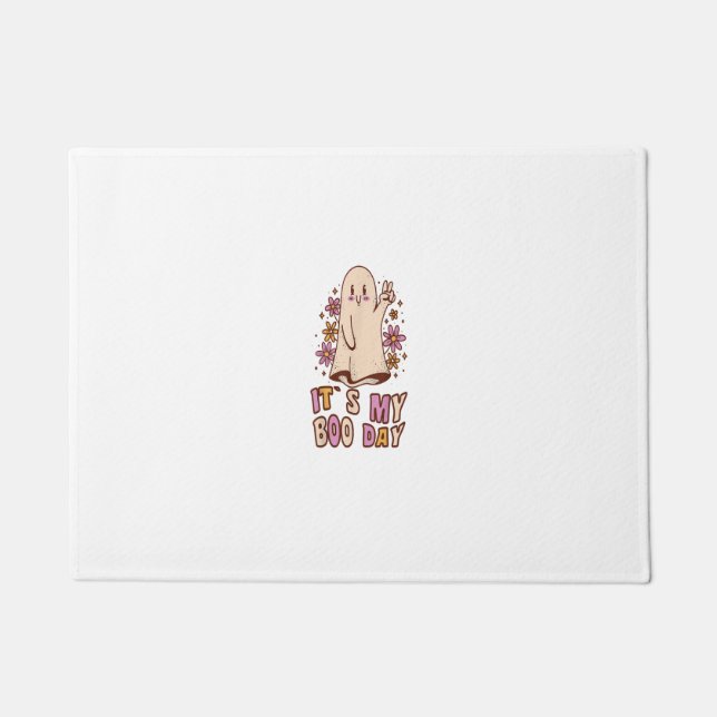 Felpudo Es mi día de boom Cute Ghost Halloween Cumpleaños  (Anverso)