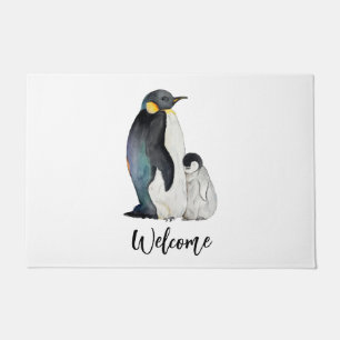 Felpudo Es una familia de pingüinos dibujando acuarelas
