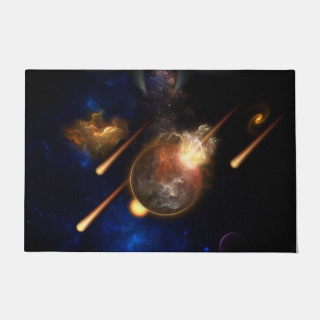 Felpudo Escapada de arte fractal asteroide apocalipsis (Anverso)