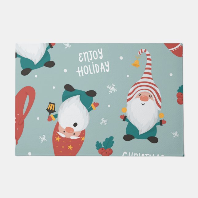 Felpudo Escena de aldea de invierno Feliz Navidad, Año Nue (Anverso)