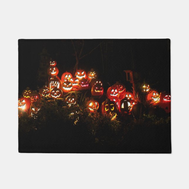 Felpudo Escena de Halloween llena de Jack-O-Lanterns (Anverso)