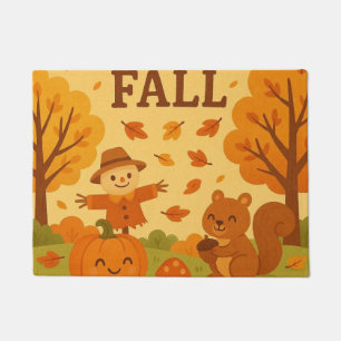 Felpudo Escena de otoño con calabaza y ardilla