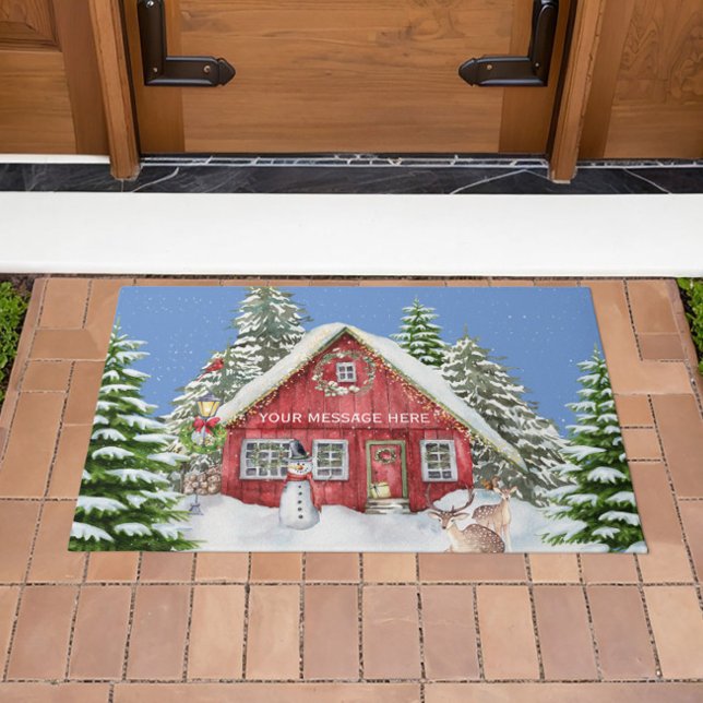 Felpudo Escena de vacaciones de nieve en casa de campo roj (Subido por el creador)