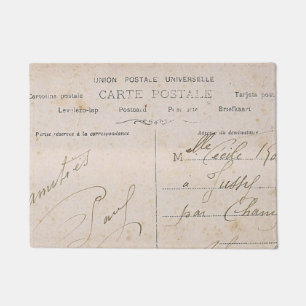 Felpudo Escritura francesa de las postales del vintage