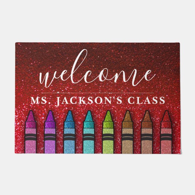 Felpudo Escuela de profesores de Rainbow Purpurina Crayons (Anverso)