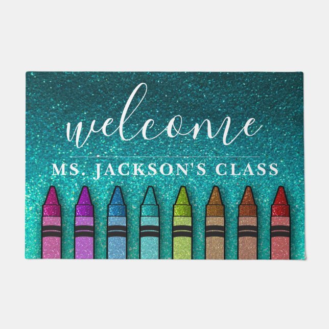 Felpudo Escuela de profesores de Rainbow Purpurina Crayons (Anverso)