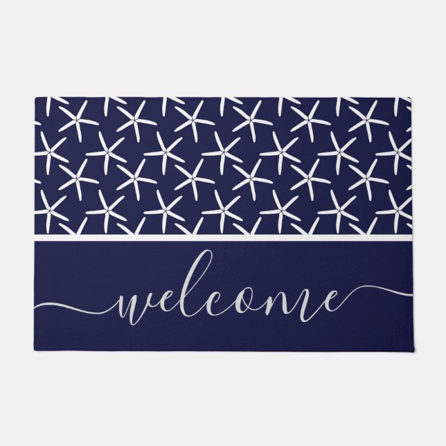 Felpudo Espalda blanca sobre fondo azul marino (Anverso)