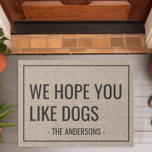 Felpudo Esperamos que les gusten los perros Nombre de fami