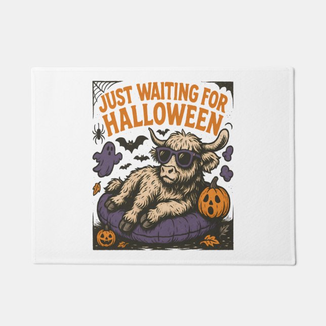 Felpudo Esperando a la vaca Highland de Halloween (Anverso)
