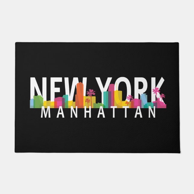 Felpudo Esquina de Nueva York Manhattan con palmeras (Anverso)