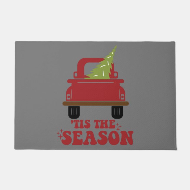 Felpudo Esta es la temporada cute retro Pine Christmas Tre (Anverso)