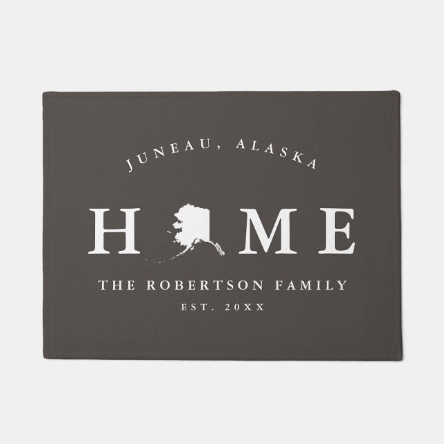 Felpudo Estado gris y blanco de Alaska Map Mat, (Anverso)