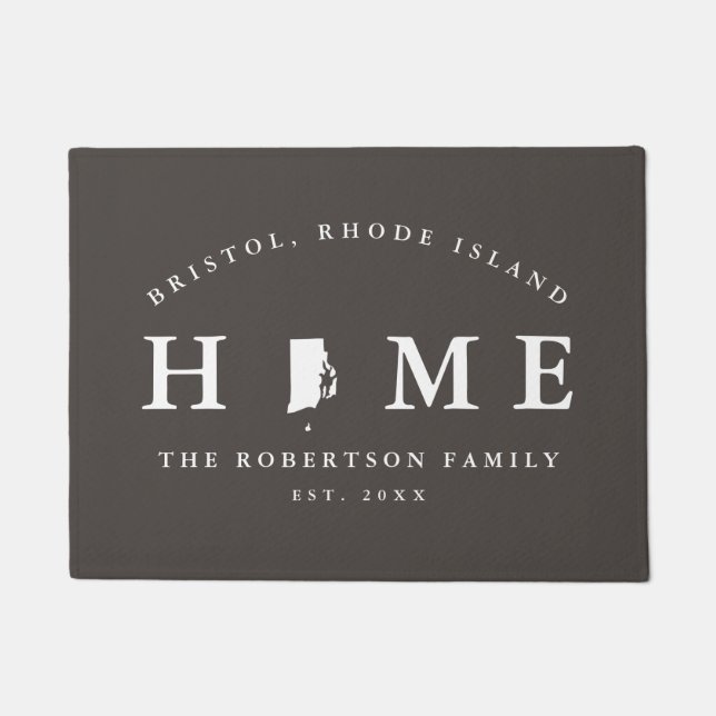 Felpudo Estado gris y blanco de Rhode Island Map Mat, (Anverso)