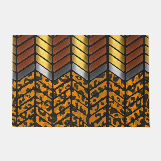 Felpudo Estampado Animal de Leopardo Chevron Zigzag Modern (Anverso)