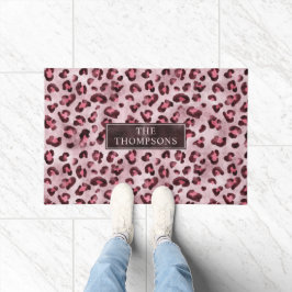 Felpudo Estampado Animal Leopardo Rosa Con Hojalata Falsa