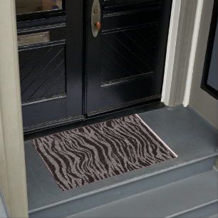 Felpudo Estampado de cebra negro y gris plateado