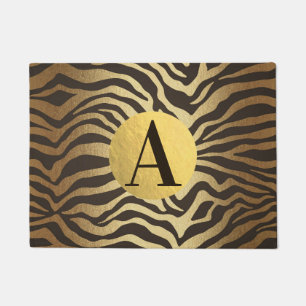 Felpudo Estampado de cebra piel de animal moderno glam oro