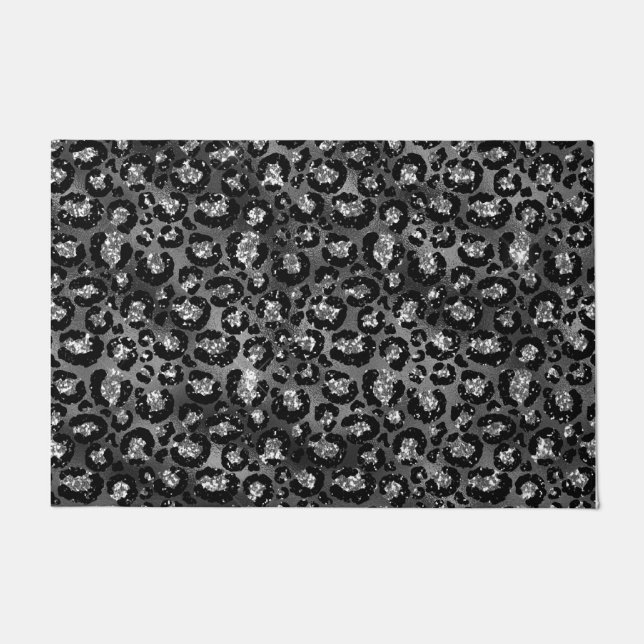 Felpudo Estampado de leopardo negro y gris plateado (Anverso)