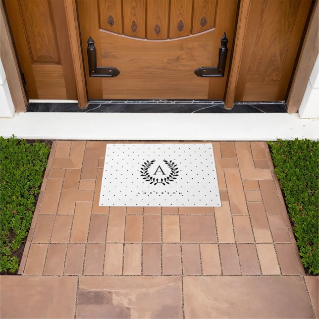 Felpudo Estampado de lunares en blanco y negro con monogra (Exterior)