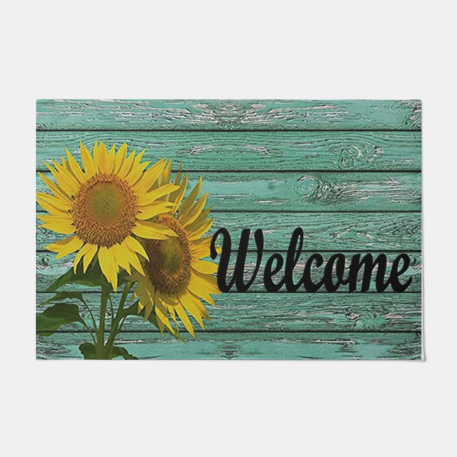 Felpudo Estera de bienvenida de girasol, dorada de primave (Anverso)