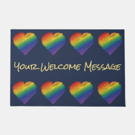 Felpudo Estera de bienvenida Rainbow Scribble Heart