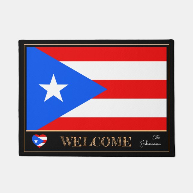 Felpudo Estera de casa puertorriqueña, deportes de bandera (Anverso)