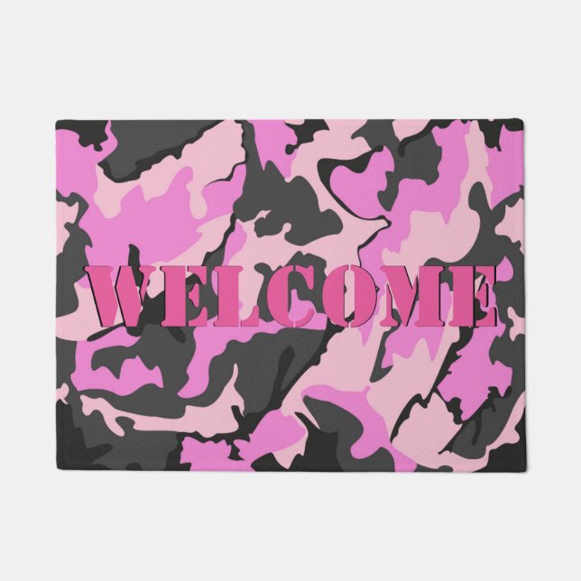 Felpudo Estera de puerta AGRADABLE rosada de Camo, 18" x (Anverso)