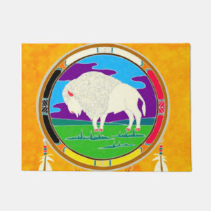 Felpudo Estera de puerta blanca del nativo americano del