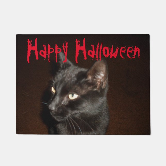 Felpudo Estera de puerta de CAT NEGRO de HALLOWEEN (Anverso)