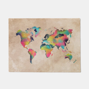 Felpudo estera de puerta del mapa del mundo