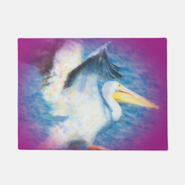Felpudo estera de puerta del pelícano 17 de la acuarela (Anverso)