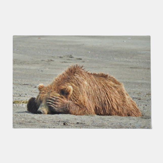 Felpudo Estera de puerta grande con el oso grizzly (Anverso)