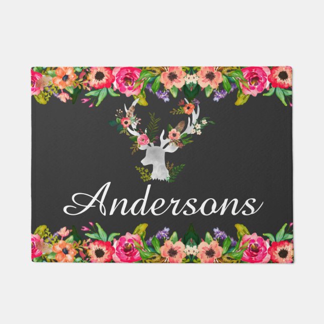 Felpudo Estera de puerta personalizada ciervos florales (Anverso)