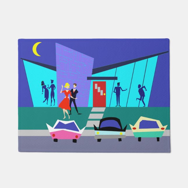 Felpudo Estera de puerta retra del fiesta de casa abierta (Anverso)